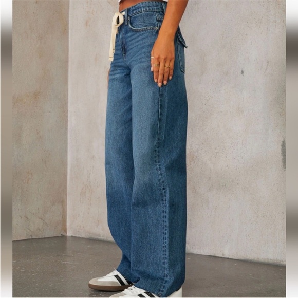 Vici Blue Wide-Leg Jeans with drawstring waist - Picture 3 of 7